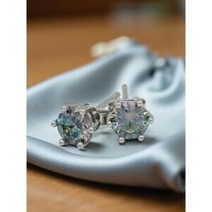 GRA Cert 1CT Rainbow Moissanite Stud Earrings 925 Silver Bridal Something Blue